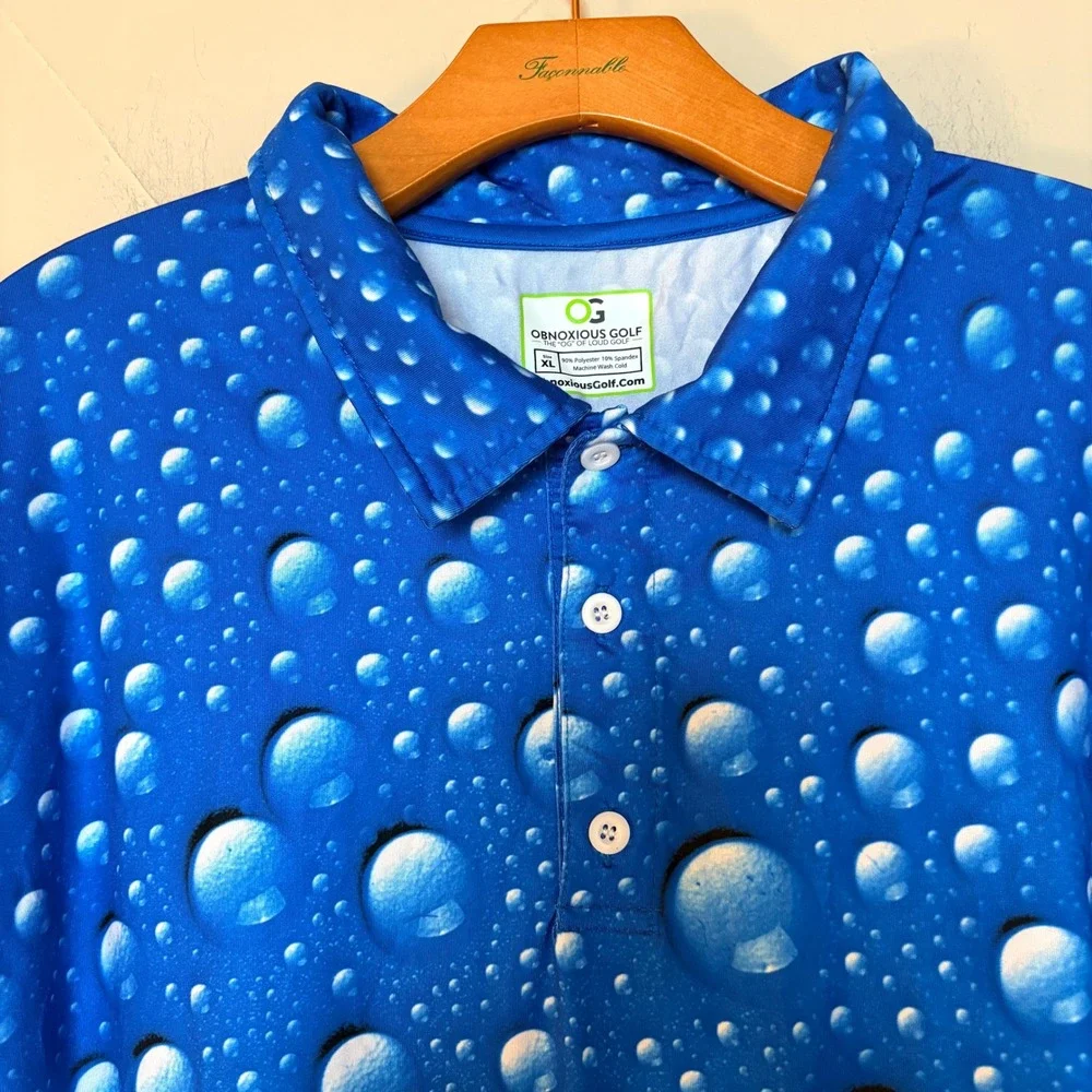 Obnoxious Golf Men XL Blue Water Drop Print Polo Shirt The OG of‎ Loud Golf